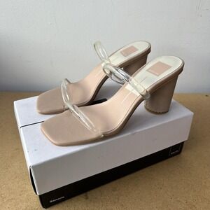 Dolce Vita Shoes Womens Size 8.5 Nude Noles Vinyl Clear Strap Block Heel Mule